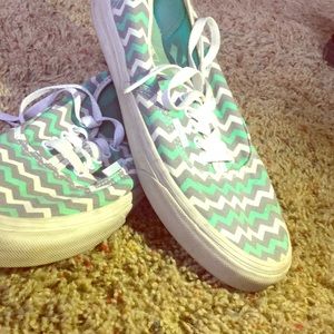 Blue, Gray, and white chevron vans